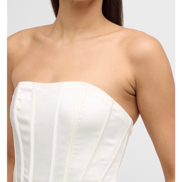 Ramy Brook NWT Mira Strapless Black Satin Jumpsuit Wide Leg Boned Bodice size 4 - Picture 11 of 15